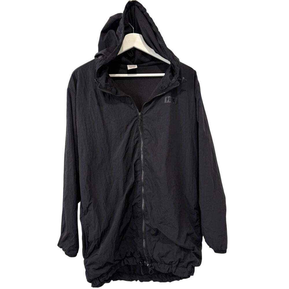 PINK Victoria's Secret Oversized Black Zip-Up Track Jacket